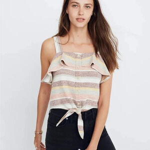 Madewell Texture & Thread Ruffle Striped Tie-Front Tank Top M